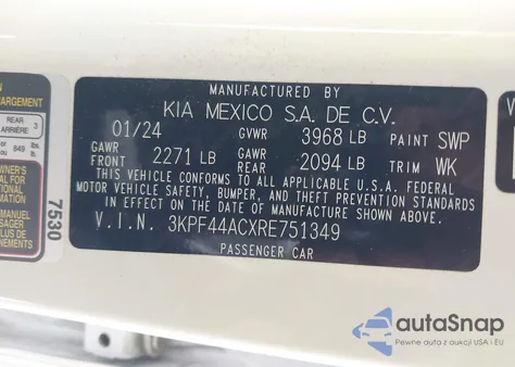 2024 Kia Forte Gt z USA, uszkodzony, nr VIN 3KPF44ACXRE751349